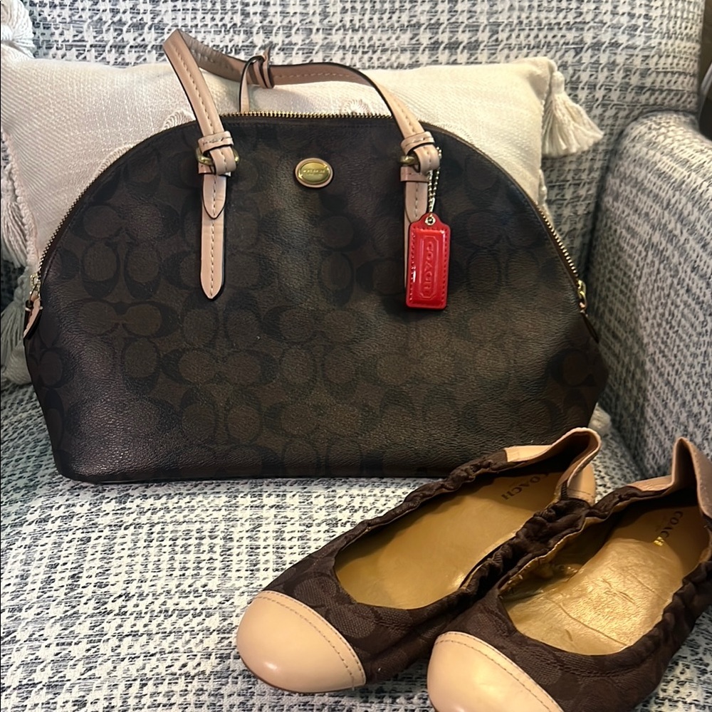 Coach Brown and Tan Satchel with Structured Design